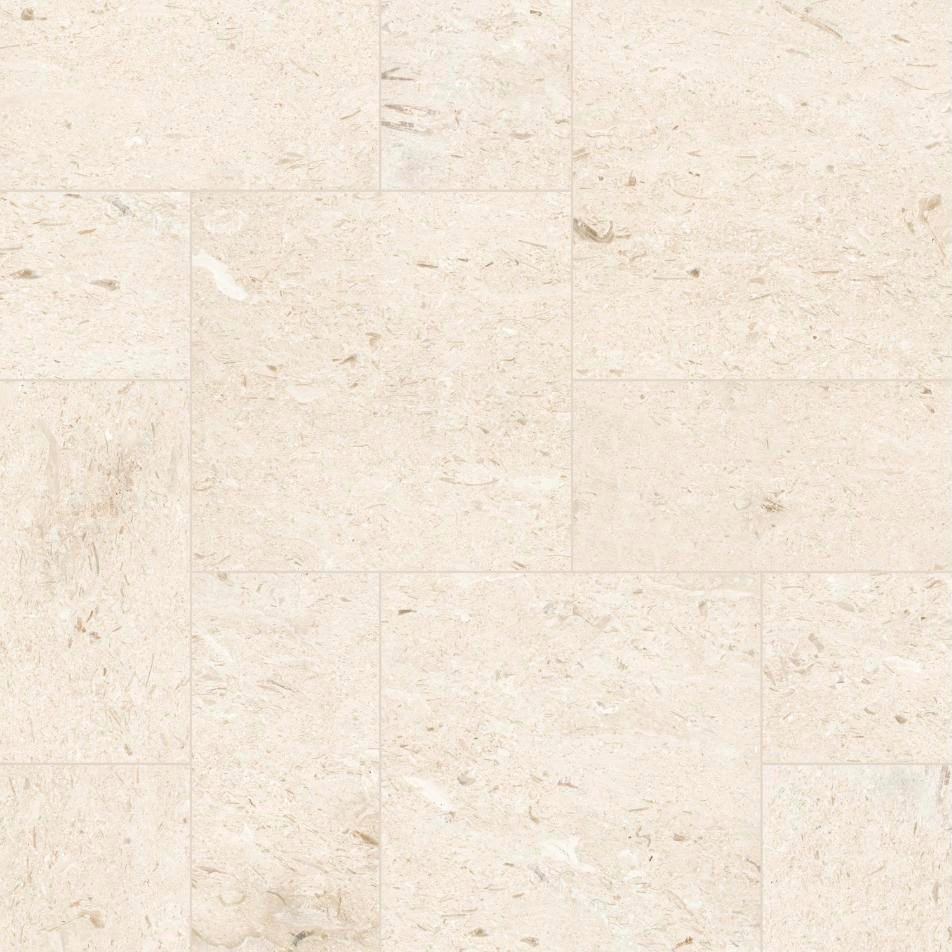 Alabaster White Limestone pavers in a pattern of mixed sizes