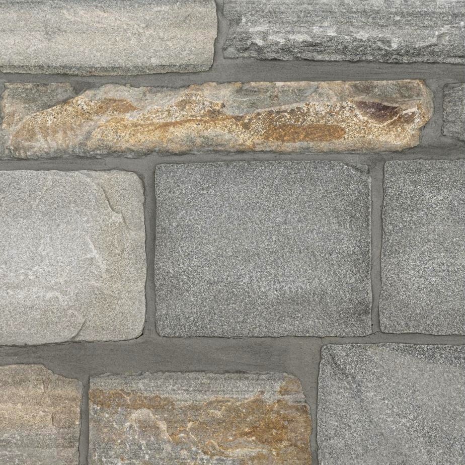 Silver Creek Ashlar in gray and gold quartzite, product sample