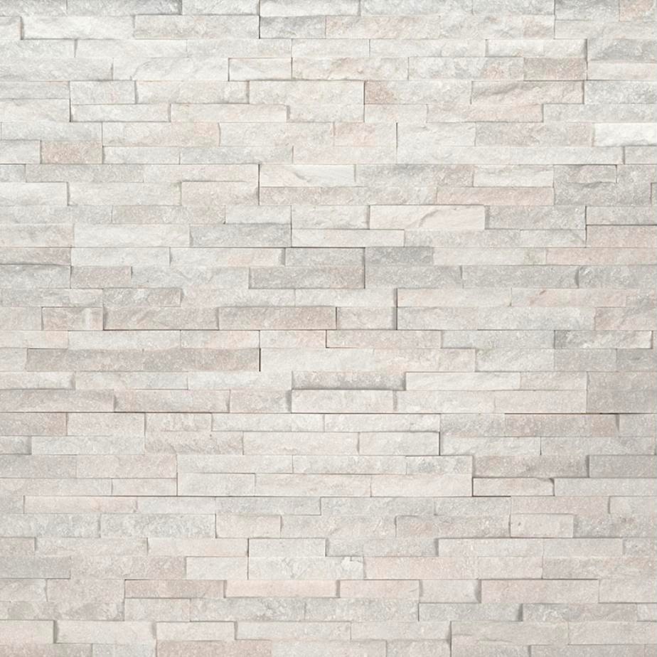Snowcap White Mini Stacked Stone in white marble, product sample