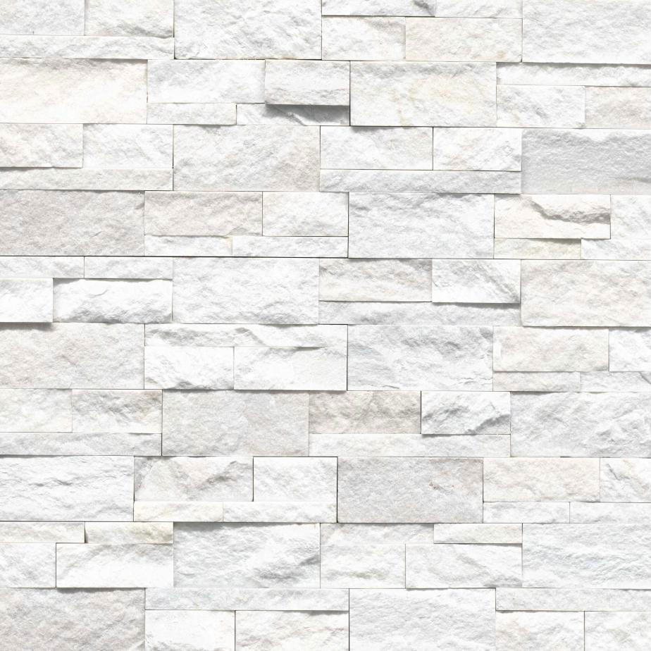 Snowcap White XL Stacked Stone in white quartzite, product sample